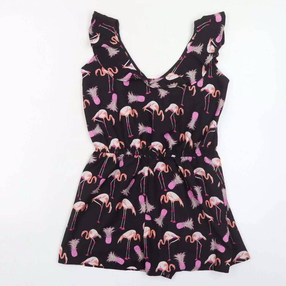 Atmosphere Womens Black Polyester Blend PlaysuitOnePiece Sz 6 Flamingo/pineapple